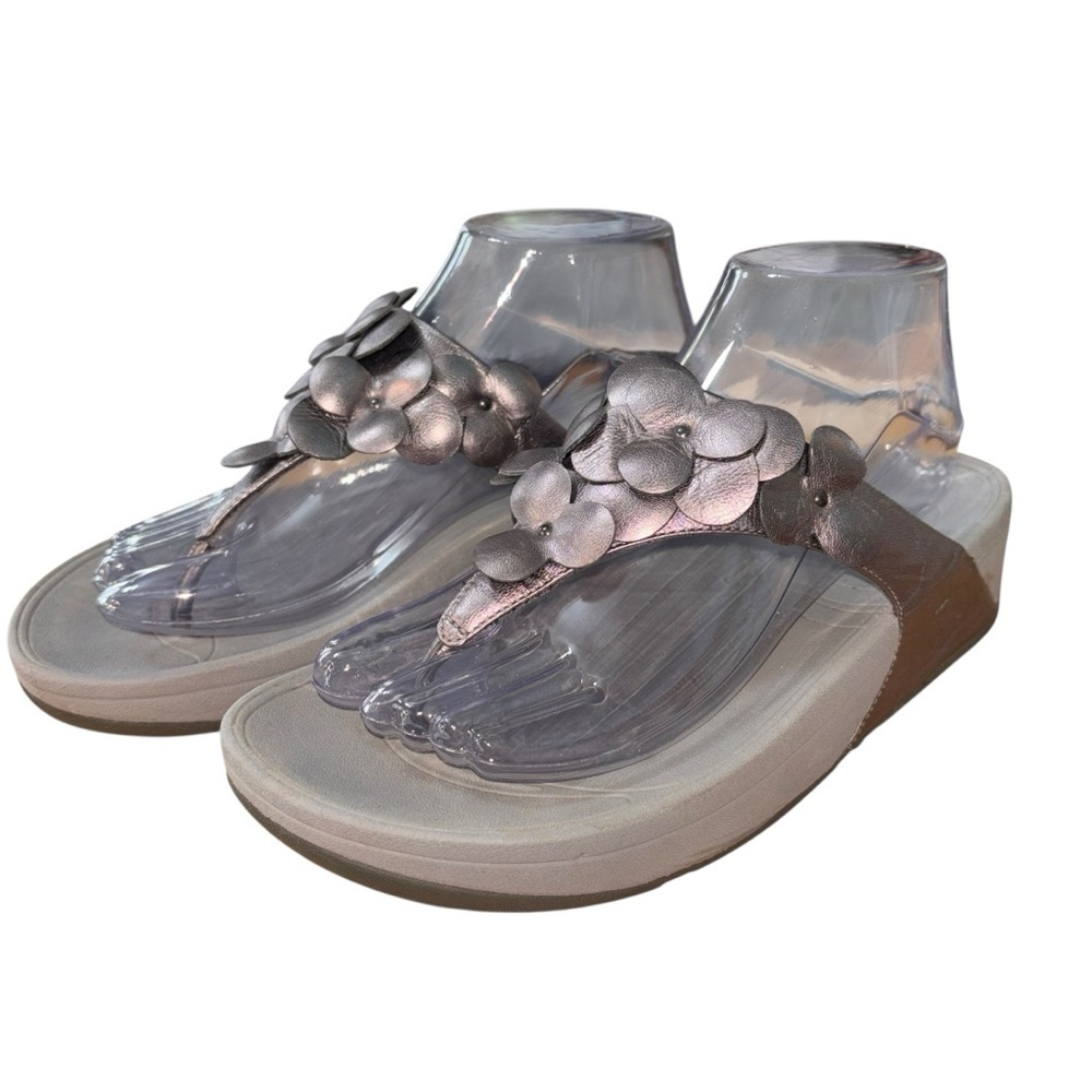 FitFlop Lottie Fleur Metallic Leather Thong Sandals – Women’s Sz 7